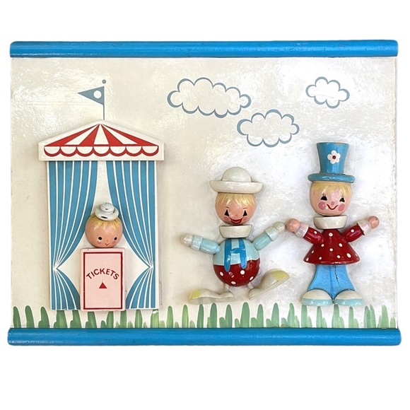 Vintage IRMI Wooden Circus Wall Plaque :: Hand-Painted Nursery Decor :: Blue - Picture 14 of 14